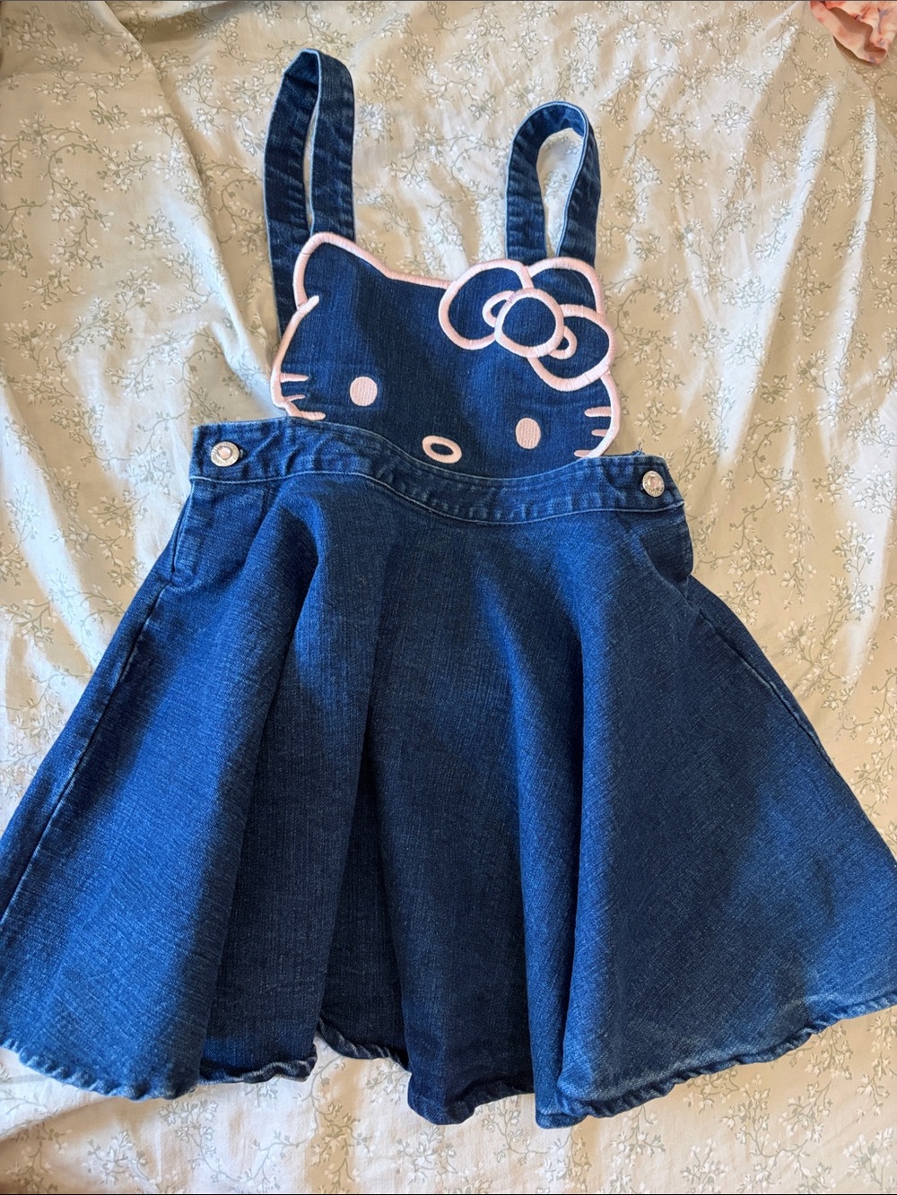 Hello Kitty Dark Blue Denim Pinafore Skirt with Pink Trim